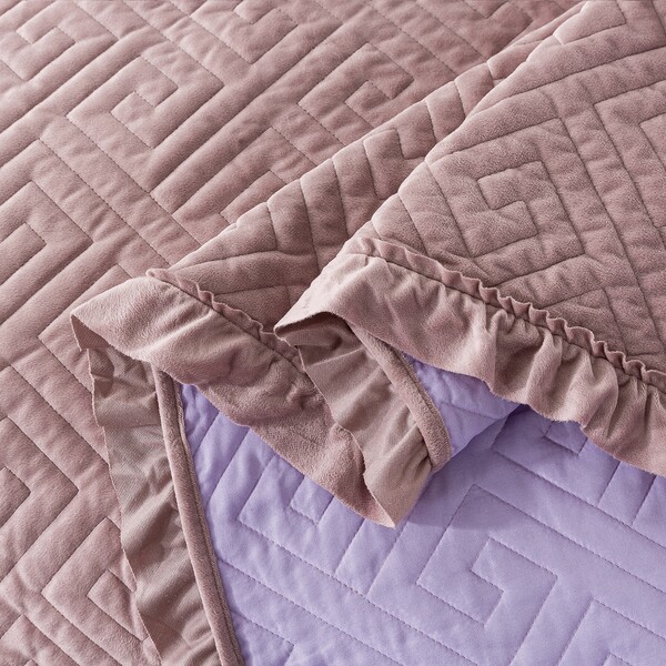 JML Lavish 3 Piece Plush Velvet Quilt Set Quilted Bedspread Coverlet Set with Ruffle Pleats for