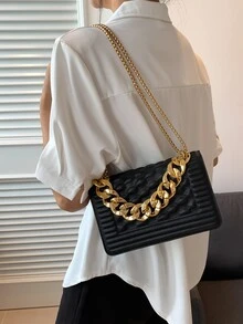 Carteras de mujer Liso Cadena Asa superior De moda - Negro - Ver 2