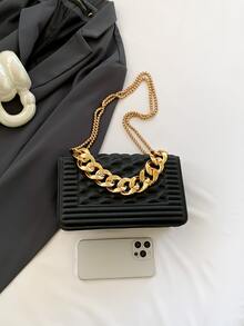 Carteras de mujer Liso Cadena Asa superior De moda - Negro - Ver 3