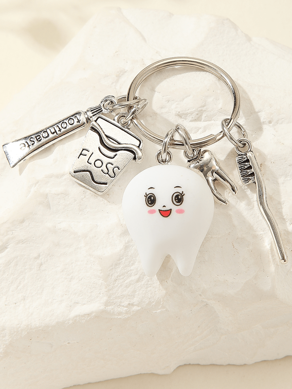 1pc Women Creative Simulation Resin Tooth Toothpaste Toothbrush Keychain, Exquisite Bag Pendant Charm, Ideal Gift For Dentists Or Kids Car Accessories Cute Goth Y2k