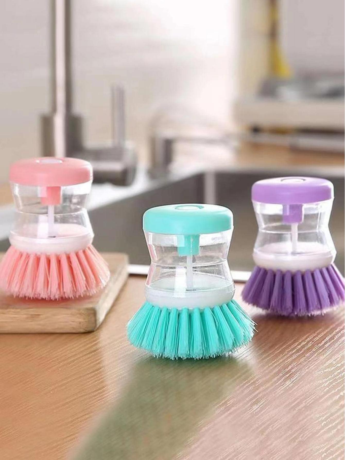4pcs Random Color Liquid Dispensing Pressing Pot Brush For Cleaning - 4 Random Colors - View 1