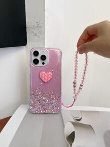 心形装饰手机壳，带挂绳，国际版，非国内版 - 粉色 - 查看 4