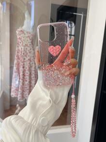 心形装饰手机壳，带挂绳，国际版，非国内版 - 粉色 - 查看 6