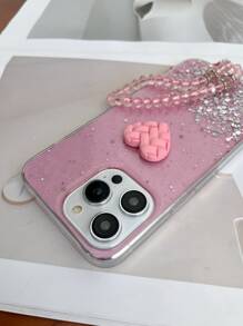 心形装饰手机壳，带挂绳，国际版，非国内版 - 粉色 - 查看 5