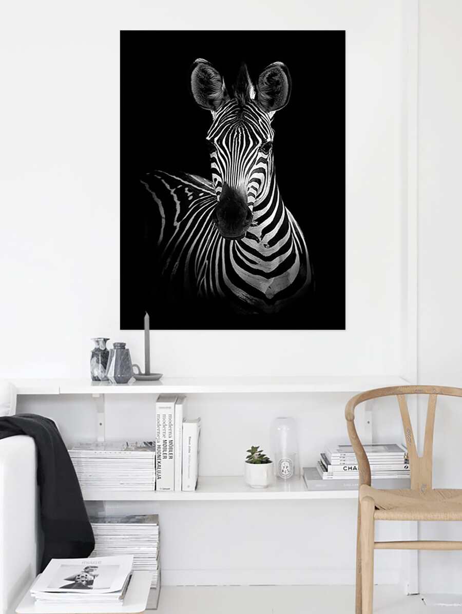 1入組黑色背景動物圖片帆布印刷、斑馬海報、斑馬牆藝術、動物藝術、臥室、客廳裝飾、創意禮物 - 灰色 - 查看 1