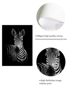 1入組黑色背景動物圖片帆布印刷、斑馬海報、斑馬牆藝術、動物藝術、臥室、客廳裝飾、創意禮物 - 灰色 - 查看 4