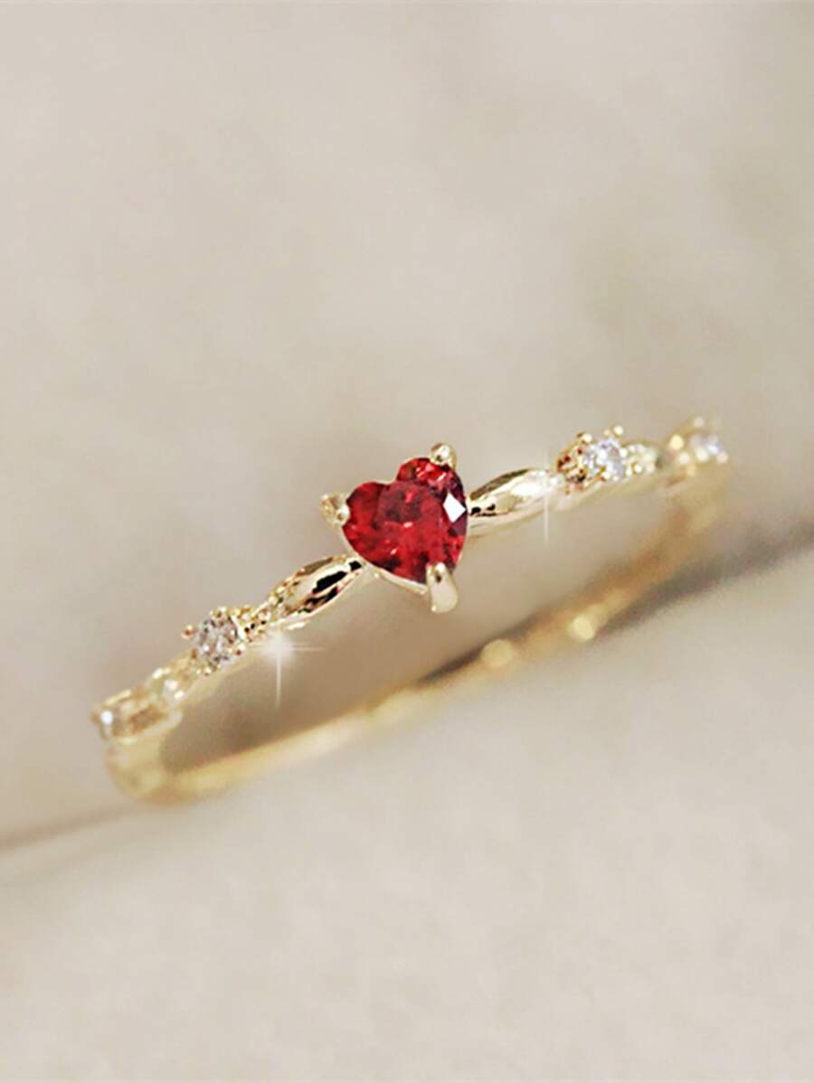 1 pieza Anillo con forma de corazón de circonita cúbica de moda para mujer, regalo para el Día de San Valentín, joyería para boda, aniversario y fiesta