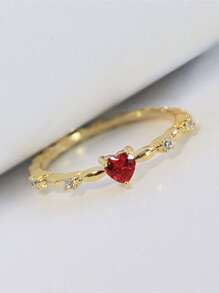 1 pieza Anillo con forma de corazón de circonita cúbica de moda para mujer, regalo para el Día de San Valentín, joyería para boda, aniversario y fiesta