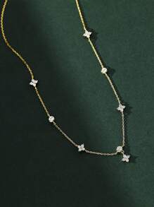 BALMORA 1pc Vintage Exquisite S925 Sterling Silver Charming Flower Zirconia Necklace For Women For Holiday Daily Wear Gift