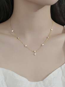 BALMORA 1pc Vintage Exquisite S925 Sterling Silver Charming Flower Zirconia Necklace For Women For Holiday Daily Wear Gift