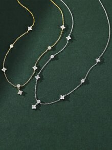 BALMORA 1pc Vintage Exquisite S925 Sterling Silver Charming Flower Zirconia Necklace For Women For Holiday Daily Wear Gift