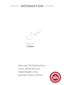 2入組S925純銀Love星星月亮小打耳洞防堵耳釘女性日常裝飾用品精細的首飾類 - 4.5mm月亮款 - 查看 7