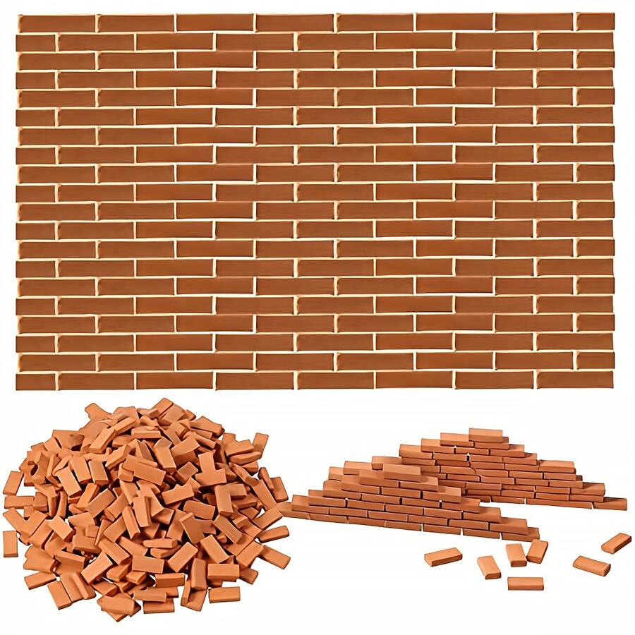 50pcs 1:16 Mini Bricks For Landscape Decoration, Red Mini Model Bricks For Craft Wall, Realistic Fake Bricks For Decoration House Miniature Garden Decoration, Diy Mini Building Blocks Best Gifts Birthday Graduation - Red - View 1