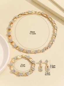 4入组/套金色合金水鑽鑲嵌花造型耳環和項鏈適合女士,適用於魅力四射派對,禮品 - 金黃色 - 查看 5
