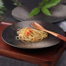 1pc Black Matte Ceramic Dinner Plate For Home Use, Western Style - Black - View 6