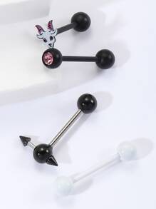 4入组/套山羊裝飾不銹鋼舌釘黑色白色粉色的立方氧化鋯鉚釘舌頭杠鈴環適合女士&男士適用於日常