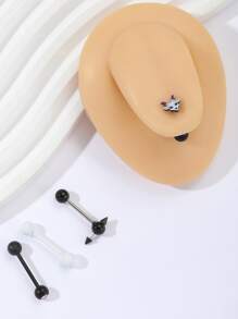 4入组/套山羊裝飾不銹鋼舌釘黑色白色粉色的立方氧化鋯鉚釘舌頭杠鈴環適合女士&男士適用於日常