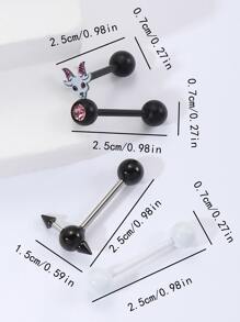 4入组/套山羊裝飾不銹鋼舌釘黑色白色粉色的立方氧化鋯鉚釘舌頭杠鈴環適合女士&男士適用於日常