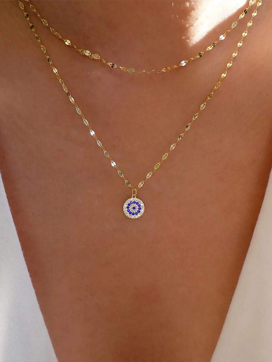 1pc Evil Eye Double-layered Necklace For Women - Gold - View 1