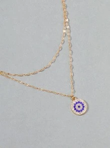 1pc Evil Eye Double-layered Necklace For Women - Gold - View 2