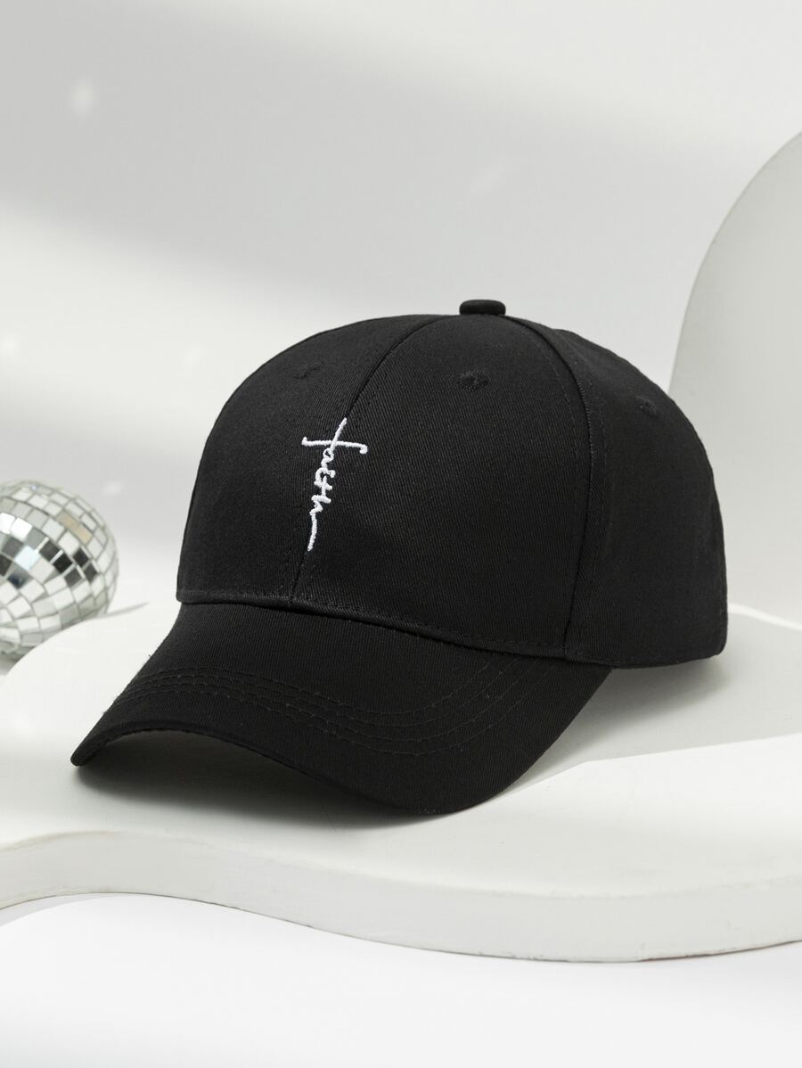 1pc Women's Cross & Faith Embroidered Baseball Cap - Black - View 1