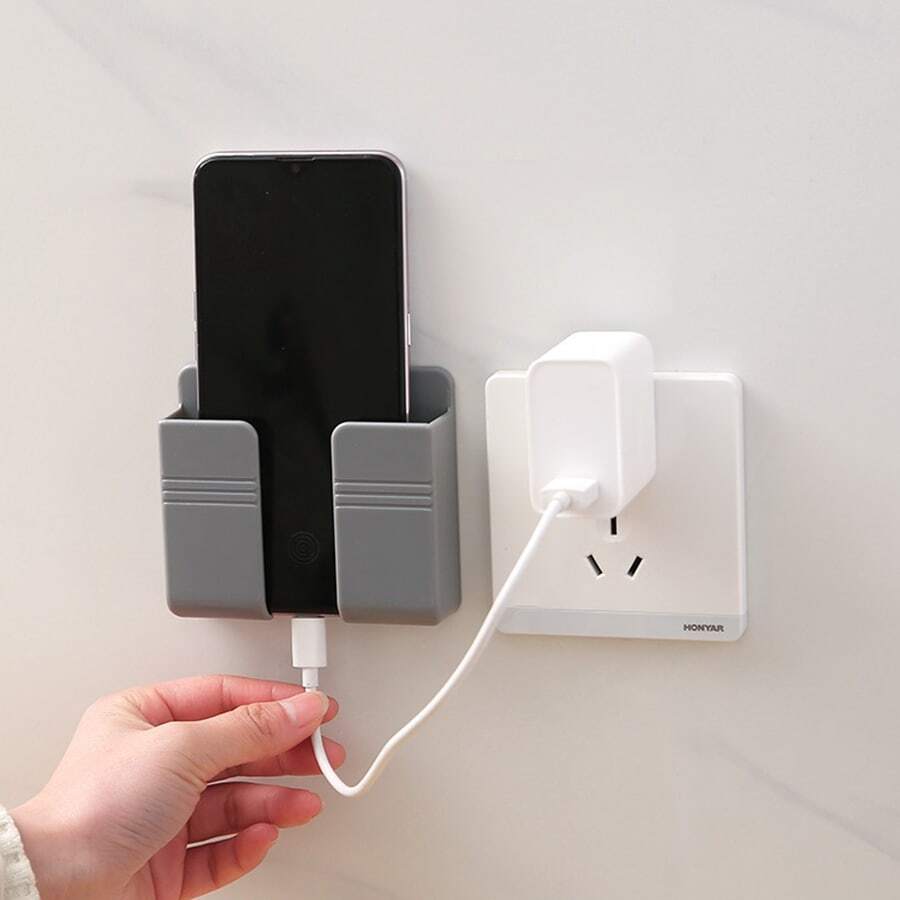 1個手機支架壁掛式組織收納盒牆充電器掛鉤電纜充電底座車用多功能支架 - 灰色 - 查看 1