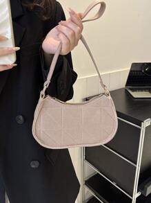 2024年新款女士格紋毛氈肩袋，夏季時尚簡約斜跨包，適用於外出 - 卡其色 - 查看 8