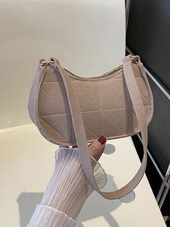 2024年新款女士格紋毛氈肩袋，夏季時尚簡約斜跨包，適用於外出