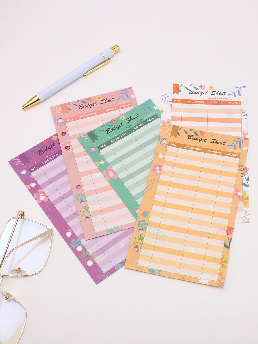 12 Sheets 6-color Budget Cash Expense Tracker Paper - Multicolor - View 1