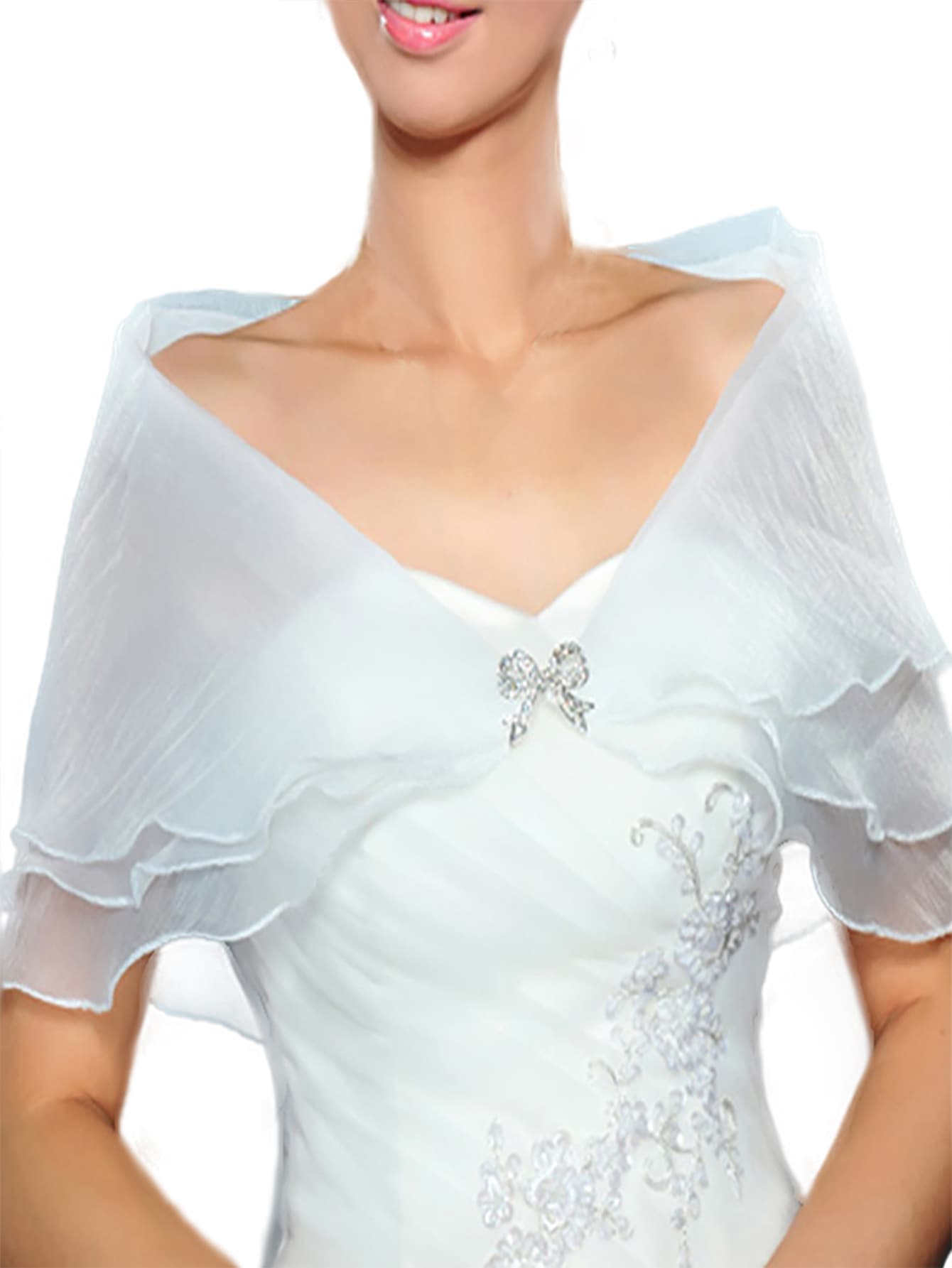 1 Miếng Thanh lịch Chiffon Khăn choàng Với Kim cương Hình-bướm Khóa khăn - trắng - Xem 1