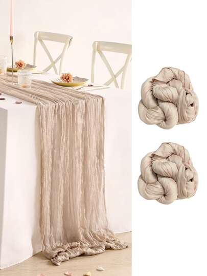 1/2/5Pcs Light Khaki Polyester Table Runner,Camel Pleated Table Runner,Bohemia Style Cheese Cloth,Wedding Desktop Centerpiece Table Cover,Brown Folding Tablecloth,Birthday Decor Rustic Wedding Decor Home Decor Room Decor Kitchen Decor,Coffee Table Cloth,Solid Table Cover,Party Favor