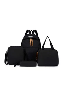 4入組經典純色女士休閒旅行背包,大容量,適合學生和旅行者minimalistsolid Colorfor Students,for Boy,for Girlback To School,middle School, High School - 黑色 - 查看 4