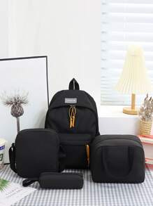 4入組經典純色女士休閒旅行背包,大容量,適合學生和旅行者minimalistsolid Colorfor Students,for Boy,for Girlback To School,middle School, High School - 黑色 - 查看 1