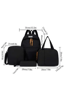 4入組經典純色女士休閒旅行背包,大容量,適合學生和旅行者minimalistsolid Colorfor Students,for Boy,for Girlback To School,middle School, High School - 黑色 - 查看 3
