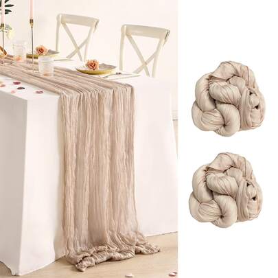 1/2/5 件浅卡其色涤纶桌旗、驼色褶皱桌旗、波西米亚风格奶酪布、婚礼桌面中心装饰桌布、棕色折叠桌布、生日装饰、乡村婚礼装饰、家居装饰、房间装饰、厨房装饰、咖啡桌布、纯色桌布、派对礼品
