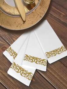 1 set/10 piezas Servilletas desechable rollo papel para fiesta con con estampado patrón - Blanco - Ver 1