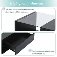 MERAX Modern Coffee Table With Tempered Glass, Wooden Cocktail Table With High-Gloss UV Surface, Modernist 2-Tier Rectangle Center Table For Living Room,Wood Coffee Tables,Living Room Table - 黑色 - 查看 5