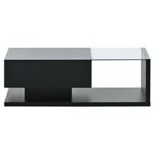 MERAX Modern Coffee Table With Tempered Glass, Wooden Cocktail Table With High-Gloss UV Surface, Modernist 2-Tier Rectangle Center Table For Living Room,Wood Coffee Tables,Living Room Table - 黑色 - 查看 8