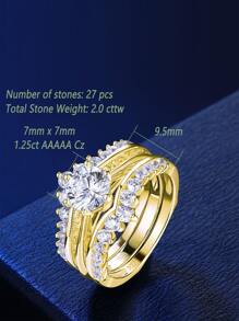 AIHUASI 2pcs/Set Yellow Gold Engagement Rings For Women Solid 925 Sterling Silver Brilliant 7*7mm 1.25 Ct Round Cut High Grade Cubic  Bridal Set Wedding Fine Jewelry Valentines Gift - Yellow Gold - View 6