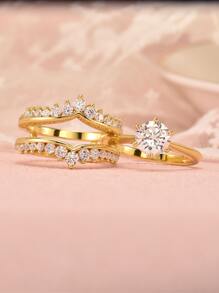 AIHUASI 2pcs/Set Yellow Gold Engagement Rings For Women Solid 925 Sterling Silver Brilliant 7*7mm 1.25 Ct Round Cut High Grade Cubic  Bridal Set Wedding Fine Jewelry Valentines Gift - Yellow Gold - View 5