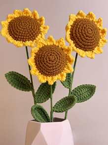 1入組手工鉤針向日葵花束擬真花使用羊毛線,家庭裝飾,節日禮物,生日禮物 - 向日葵 - 查看 2