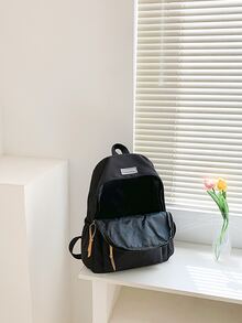 4入組經典純色女士休閒旅行背包,大容量,適合學生和旅行者minimalistsolid Colorfor Students,for Boy,for Girlback To School,middle School, High School - 黑色 - 查看 5