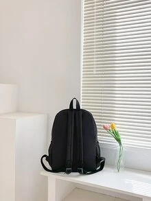 4入組經典純色女士休閒旅行背包,大容量,適合學生和旅行者minimalistsolid Colorfor Students,for Boy,for Girlback To School,middle School, High School - 黑色 - 查看 9