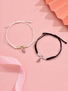 2 pièces Bracelet Couple Mignon Électrocardiogramme Design Cœur Pour Femme