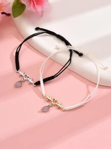 2 pièces Bracelet Couple Mignon Électrocardiogramme Design Cœur Pour Femme