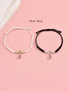 2 pièces Bracelet Couple Mignon Électrocardiogramme Design Cœur Pour Femme