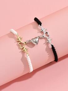 2 pièces Bracelet Couple Mignon Électrocardiogramme Design Cœur Pour Femme