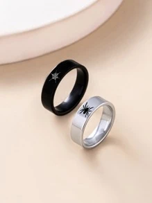 suteyi 2 件不锈钢蜘蛛印花情侣戒指，万圣节蜘蛛黑戒指 - 黑與白 - 查看 3