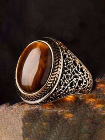 1 件时尚复古镂空男士日期戒指