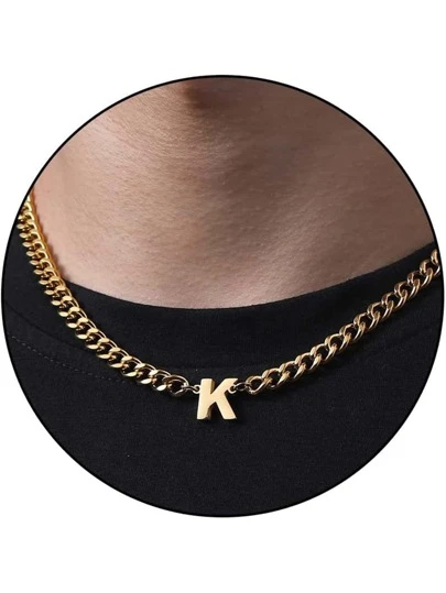 1入組不銹鋼鏈條字母吊墜項鍊